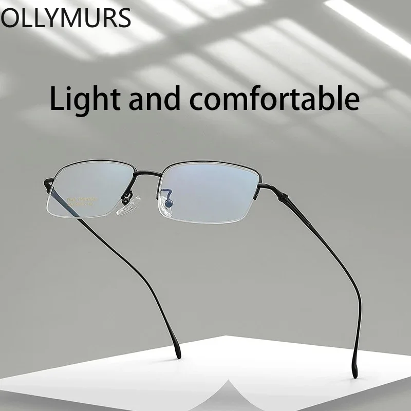 

OLLYMURS NewClassic Business Anti-BlueLight Reading Glasses MenRectangle Pure Titanium Half-rim Customizable Prescription 8039TA