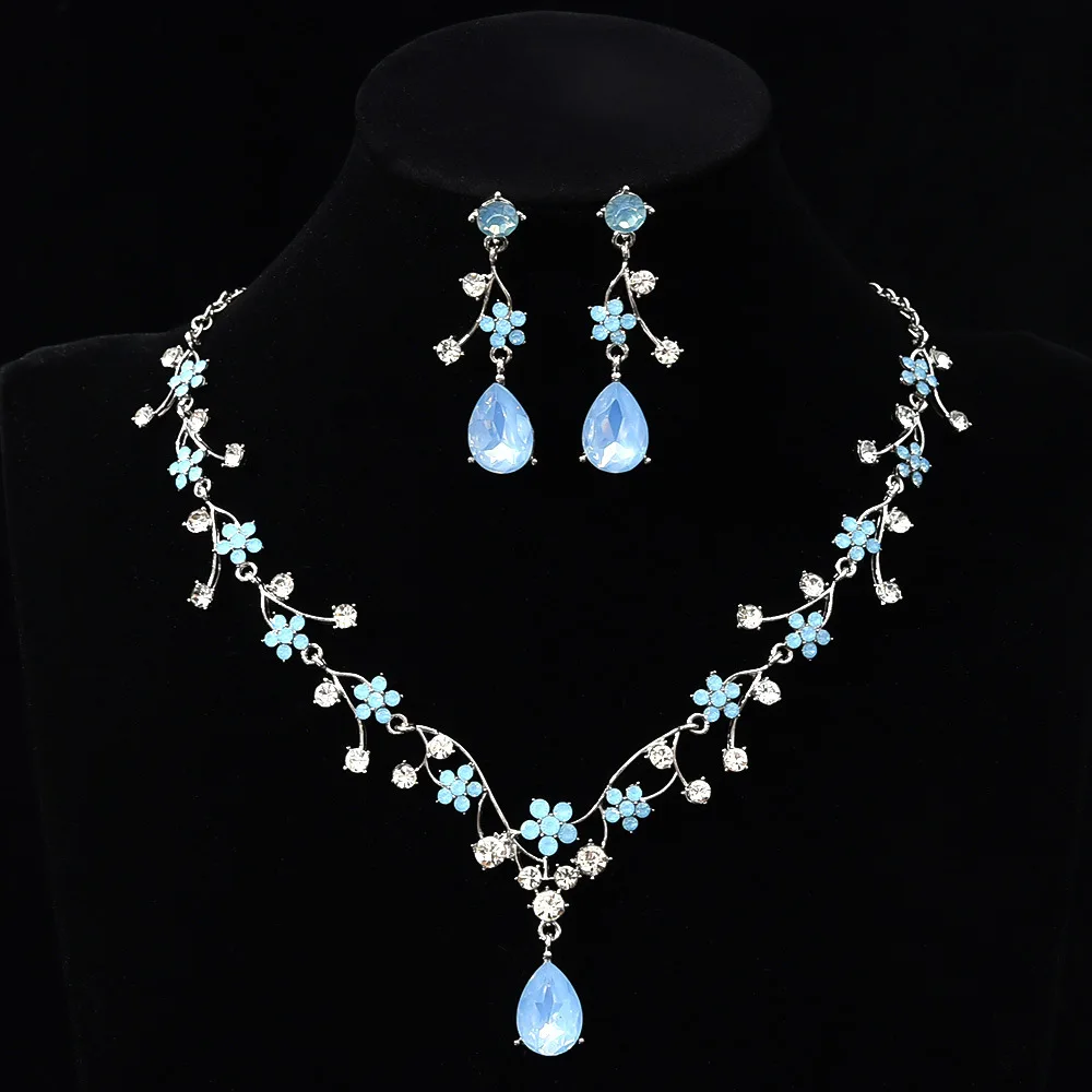 Luxuriöses Zirkon-Blumen-Anhänger Halskette und Ohrringe Schmuckset für Damen, Zierliche Kristall-Tropfen-Ohrringe Accessoires – Detail 3