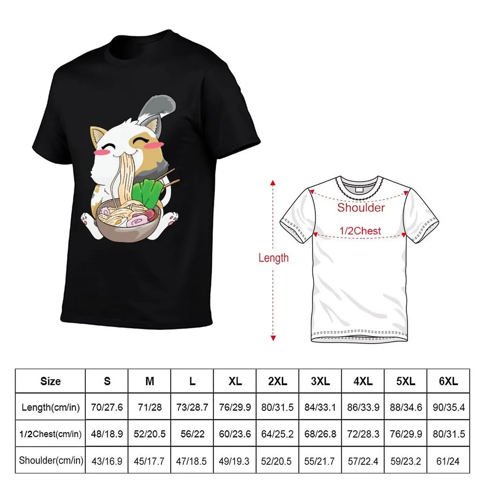 Cat Ramen Noodles Anime T-Shirt customs quick-drying vintage anime shirt vintage clothes mens big and tall t shirts