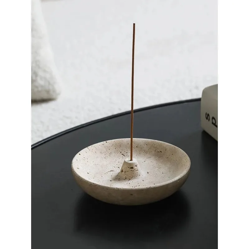 Vintage Travertine Incense Stick Holder Round Incense Disc Natural Marble Incense Burner And Ash Holder