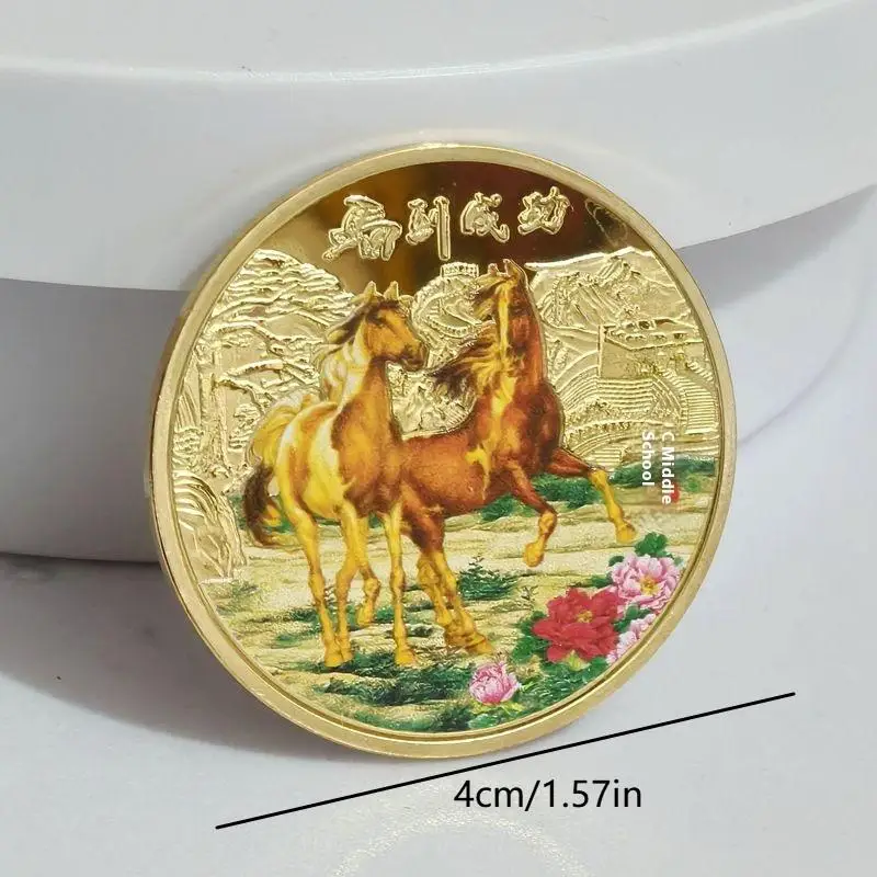 2026 New Year Souvenir 40mm Auspicious Animal Horse New Year Of The Horse Commemorative Coin Zodiac Horse Gold And Silver Coin