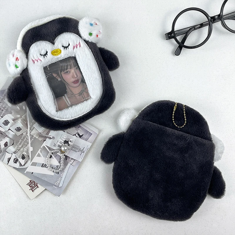 Tarjetero de peluche de pingüino de dibujos animados, fundas de exhibición para álbum de fotos Kpop, llavero, tarjeta de identificación, tarjeta de estudiante, regalos protectores para niñas