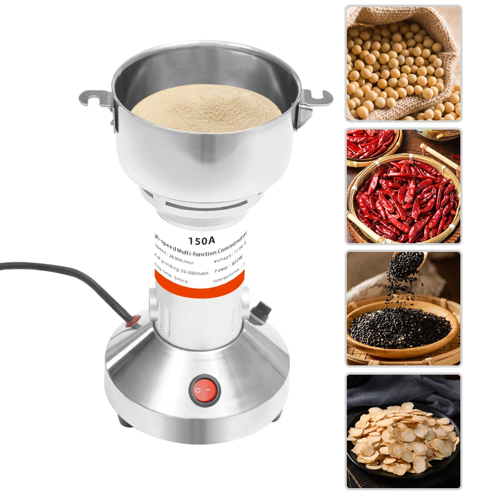 

150g Stainless Steel Grain Grinder,110V Silver Electric Grain Grinding Machine Tabletop Mount for Grinding Grains,Cereals