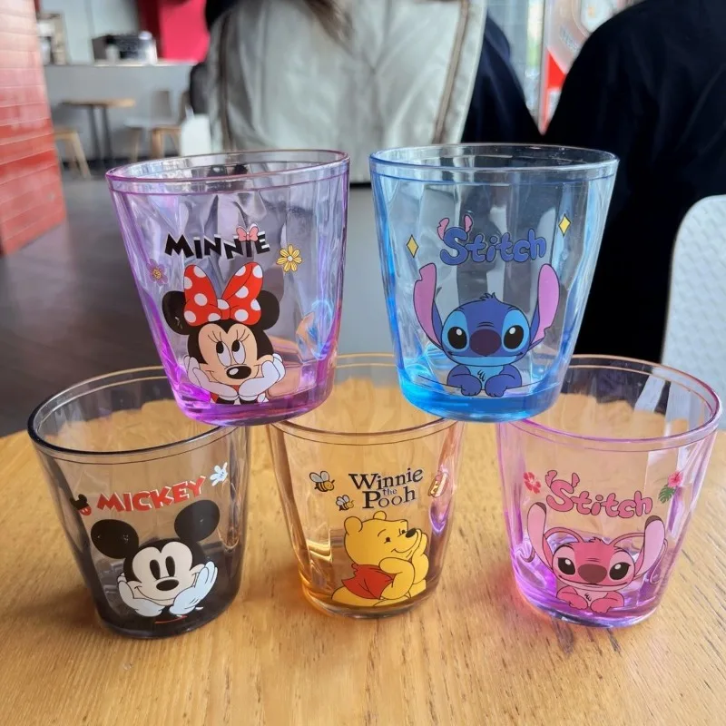 310ml lilo & ponto copo de enxaguatório bucal infantil disney anime mickey mouse winnie the pooh copo de água engrossado anti gota copos de cristal