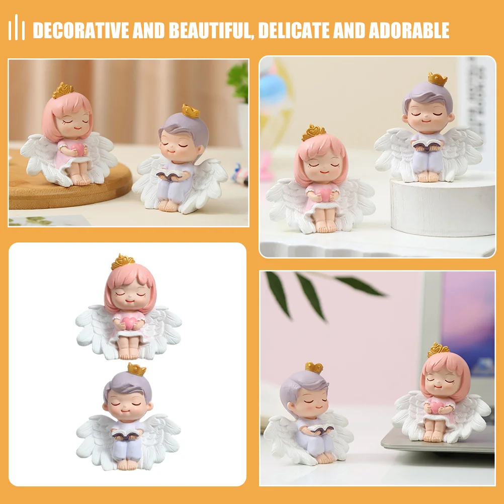 

2pcs Resin Small Desktop Sculpture For Home Office Decor Garden Gift Mini Angel Photo Statue Props Statue Ornament