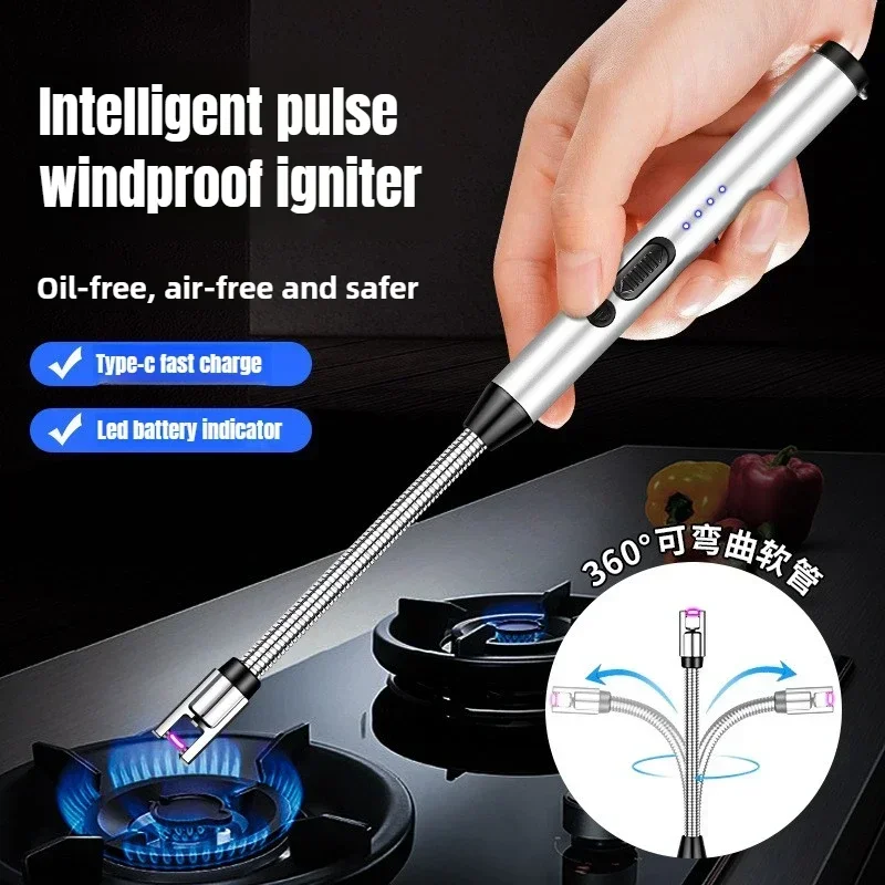 Type C Rechargeable Pulse Ignition Gun Candle Lighter with 360° Flexible Neck, Special Lighter for Kitchen Extended Gas Stove