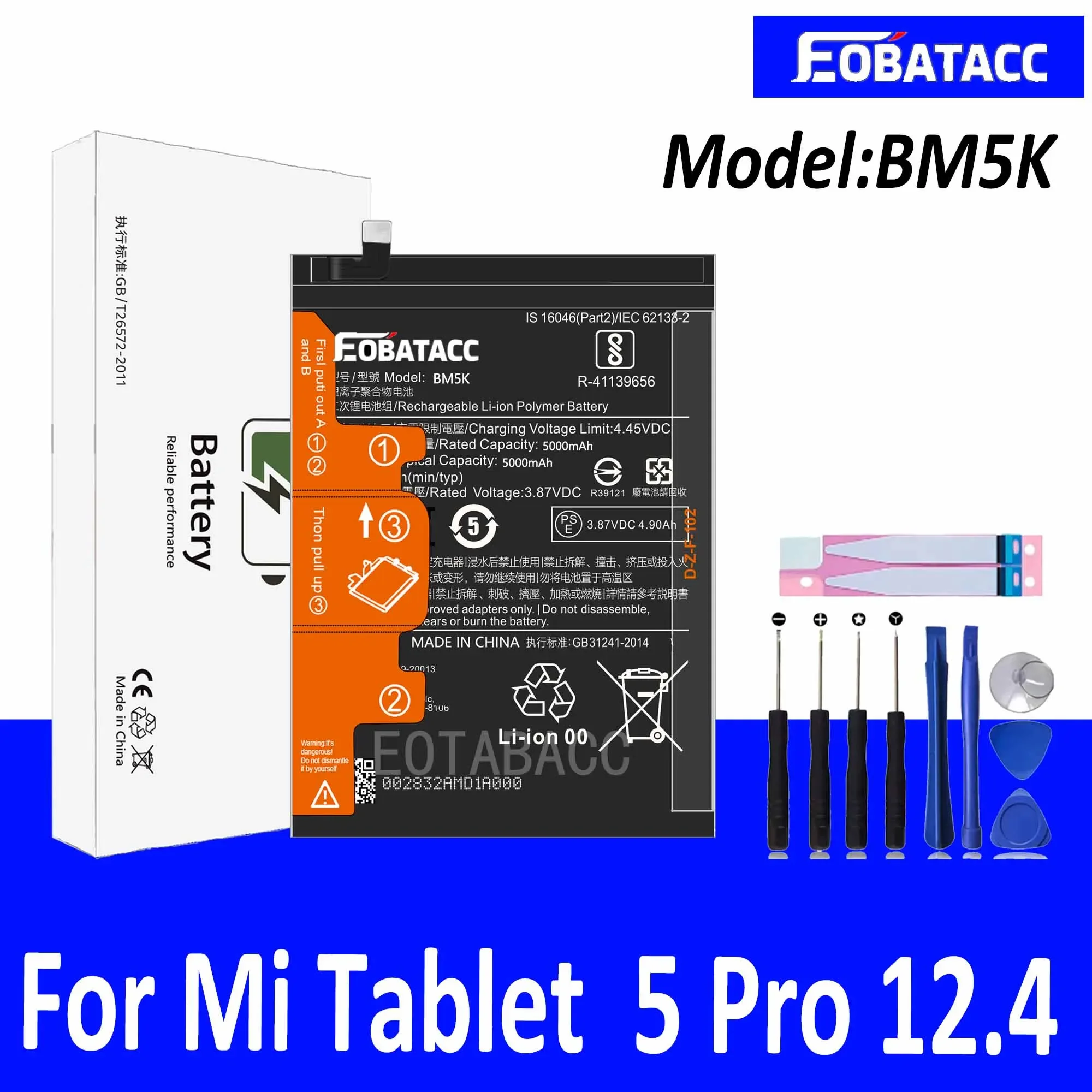 

EOTABACC 100% New Original Battery BM5K For XIAOMI Mi Tablet 5 Pro 12.4 Battery +Tools