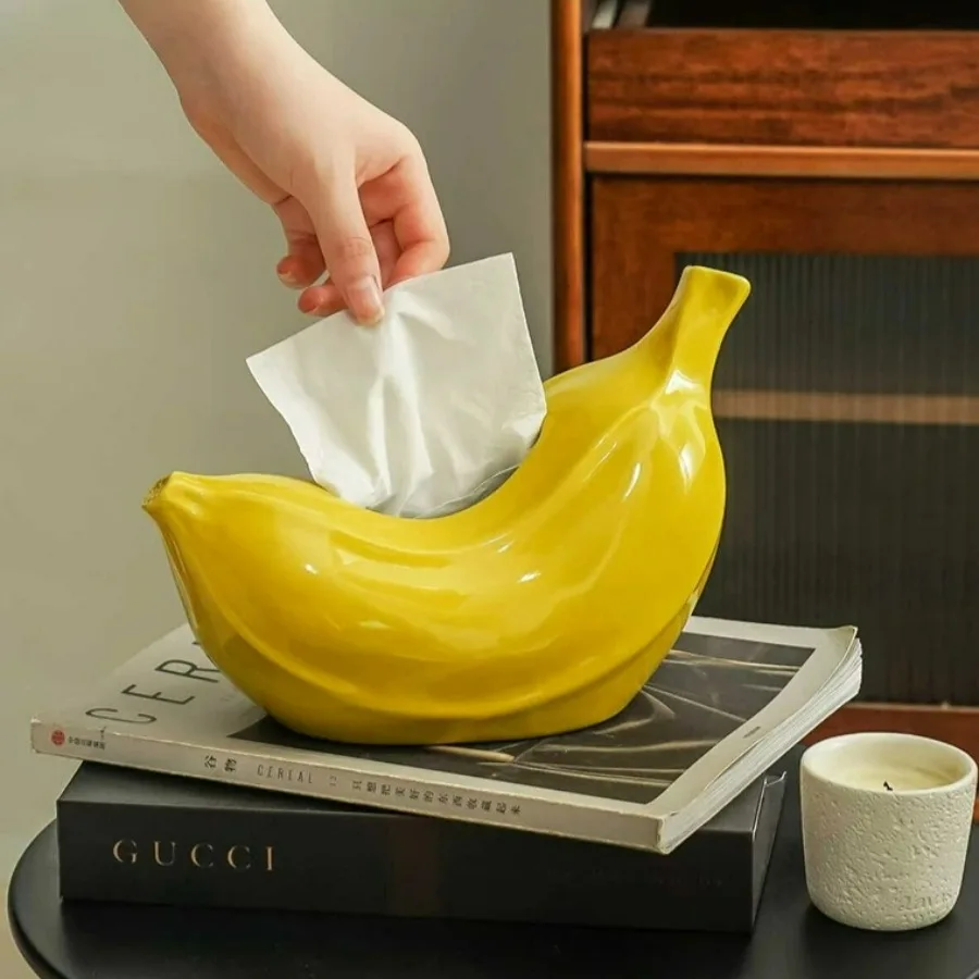 

Керамическая коробка для салфеток в форме банана, настольная съемная салфетка для гостиной, бумажные декоративные украшения, домашнее проживание