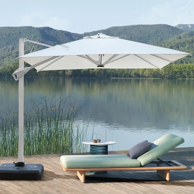 Deluxe Hydraulic Offset Garden Umbrella Aluminum Pole Nylon Canopy ABS Base Square Cantilever Parasol for Outdoor Patio