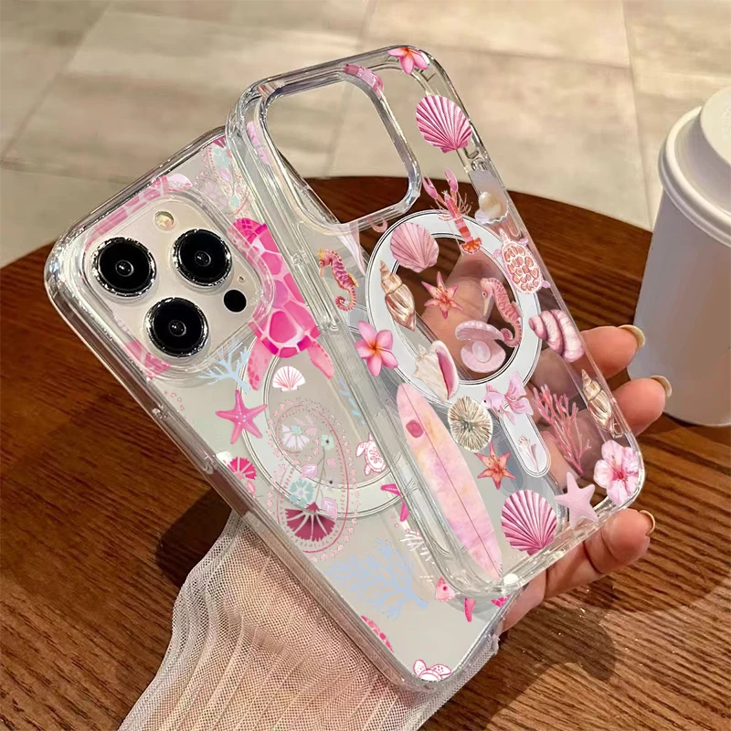 Pink Marine Creature Phone Case For iPhone 17 Air 15 14 16 Pro Max 17 13 12 11 Pro Max 16E 17E Plus Magnetic Back PC Cover