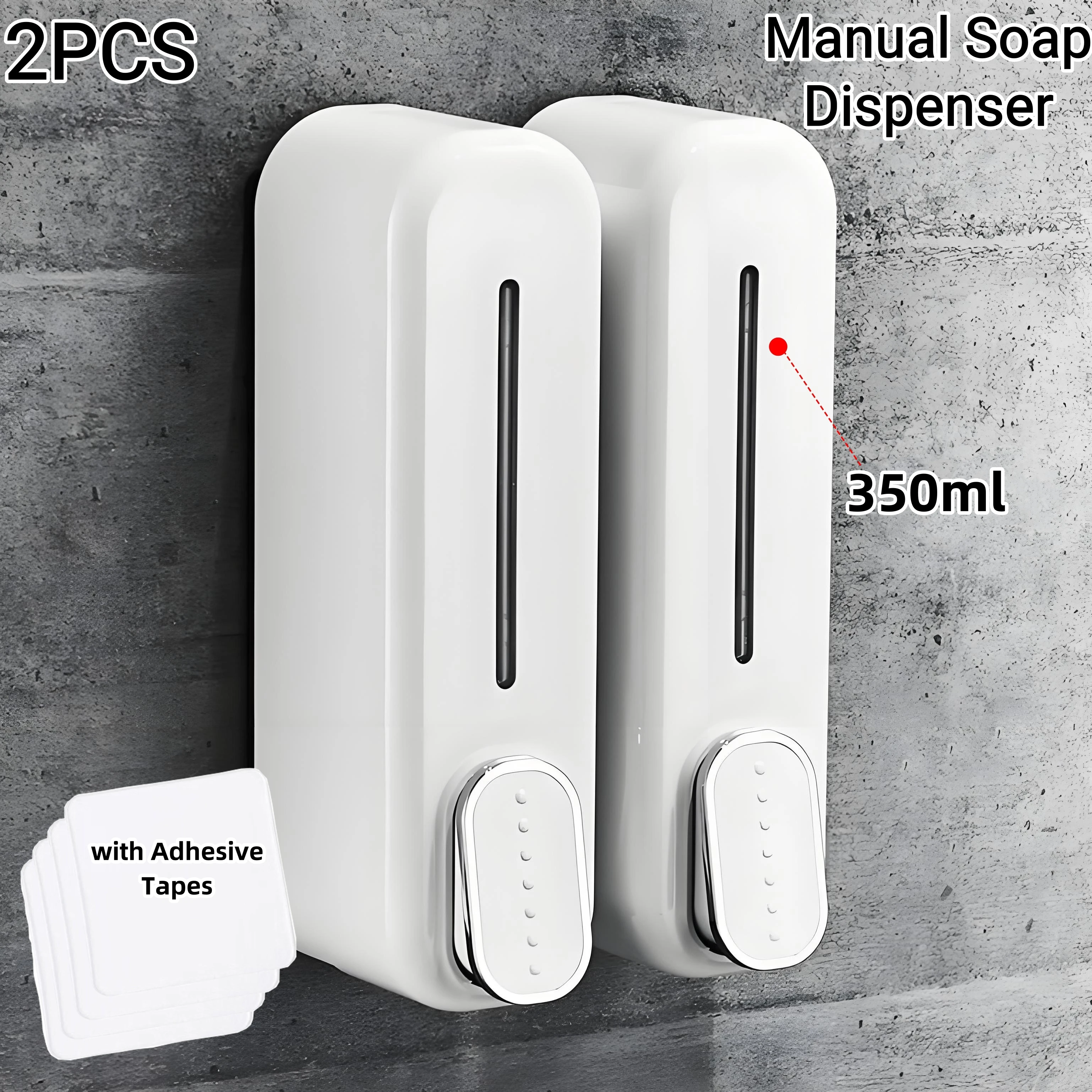 2*350ml No Drilling Required Soap Dispenser, Manual Press Lotion Container for Detergent Shampoo Shower Gel Hand Sanitizer, Home