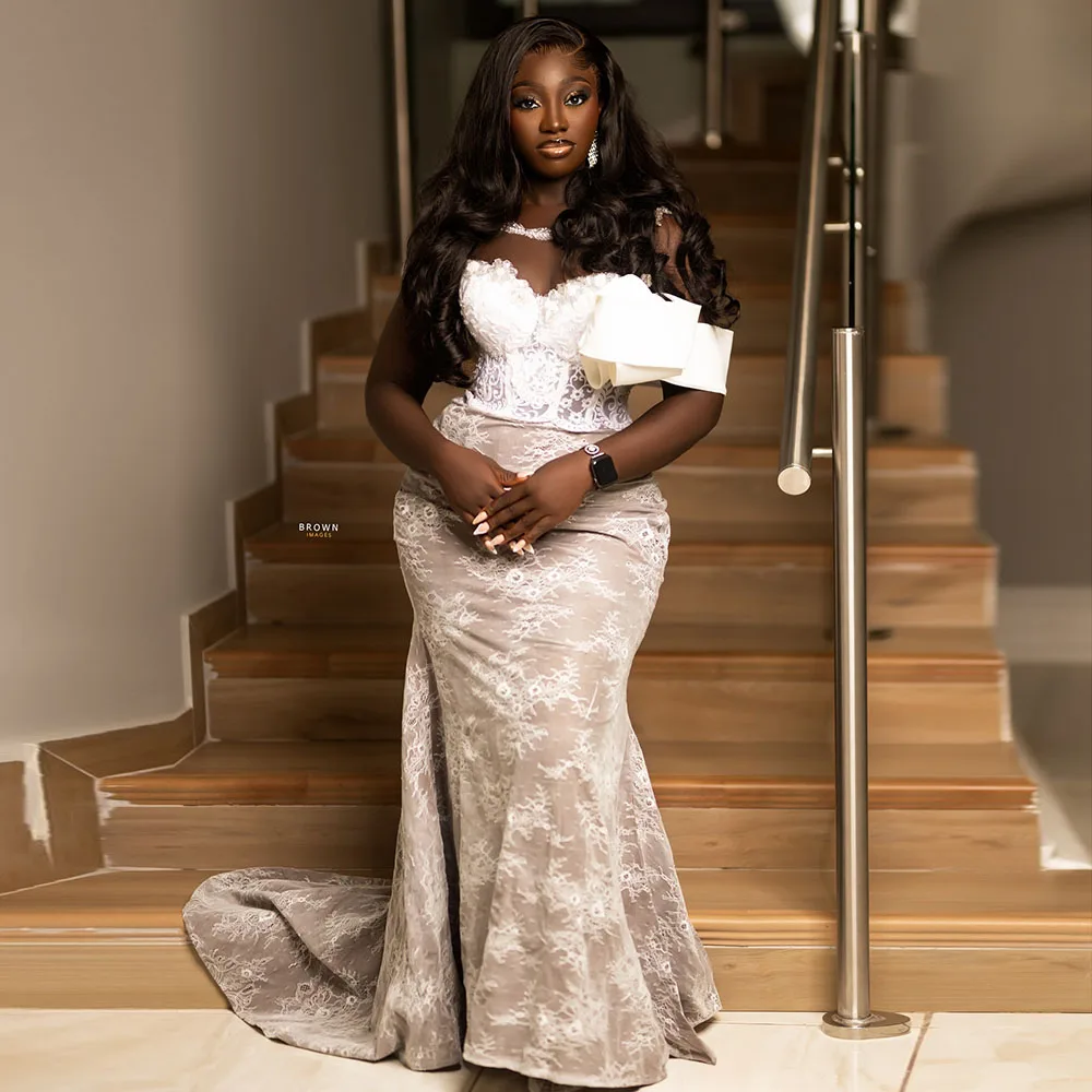 Modest Lace Mermaid Wedding Dresses Scoop Aso Ebi Bridal Gowns For Bride vestidos de novia boda Customized