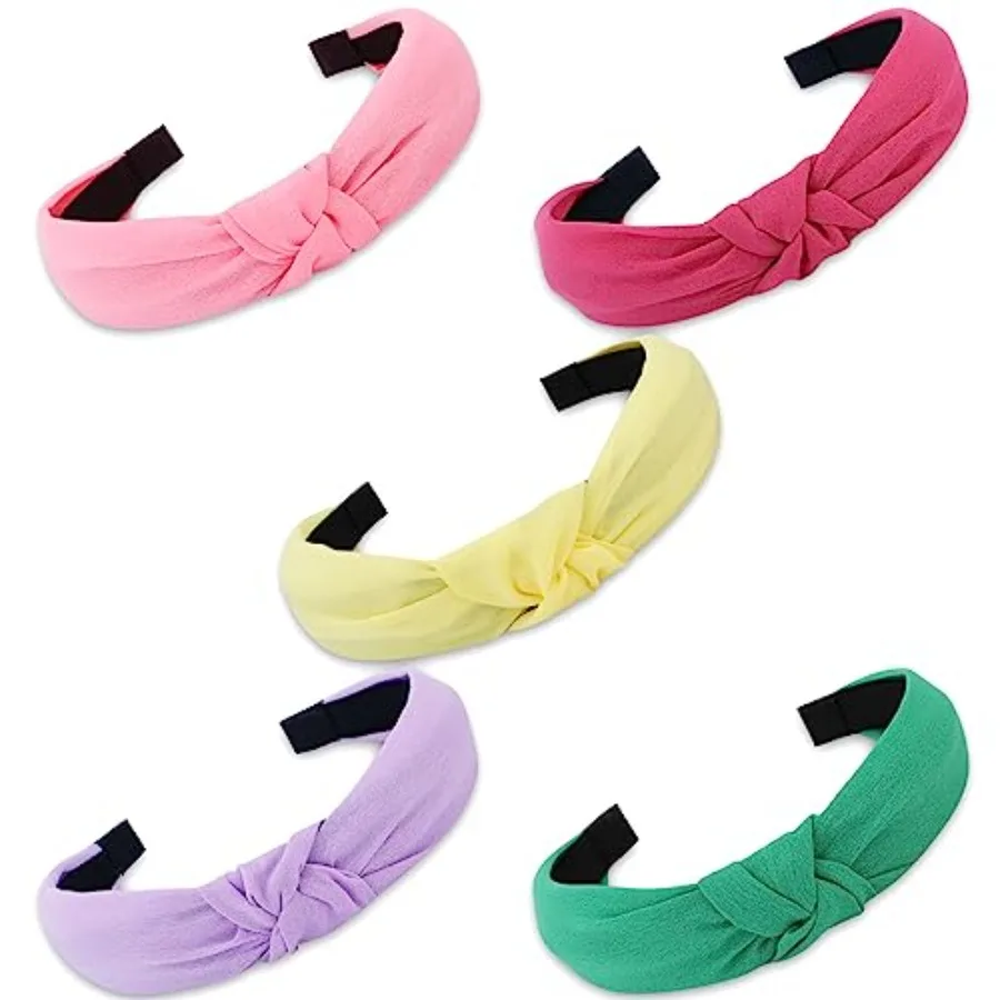

5 Pcs Head Bands - Wide Boho Knot Turban Elastic Multicolour Hair Accessories for Women and Girls, Ideal Gifts