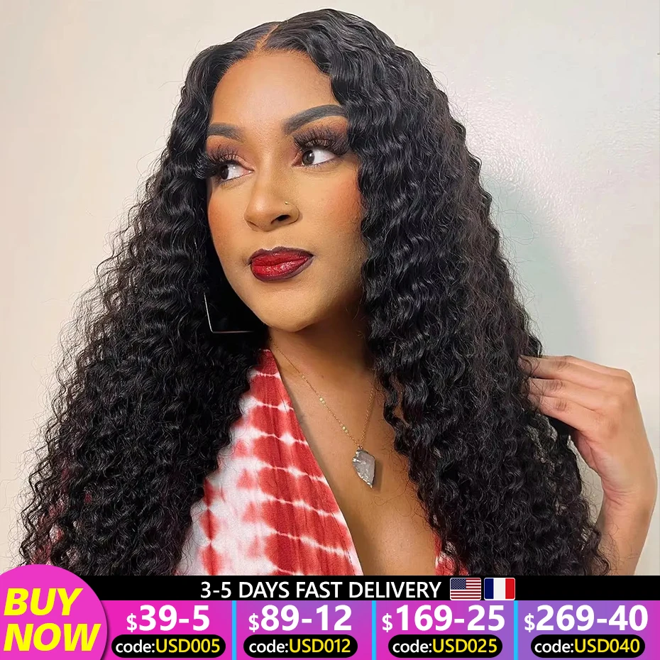 200% 13x4 Transparent Deep Wave Human Hair Wigs 13x6 Lace Frontal Wig Brazilian Curly 30 40 Inch 5x5 Lace Front Wig For Women