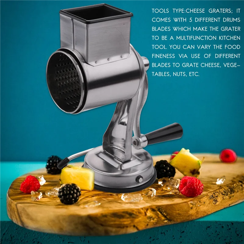 

2025 Trendstainless Steel Cheese Grater, Rotary Chopper, Vegetable Shredder Salad Slicer Multi-Use Hand Grater Grinder 5 Blades