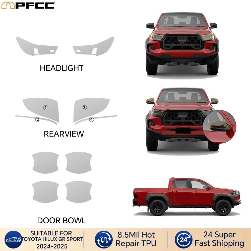 

ТПУ для Toyota Hilux GR Sport 2024 2025 Защитная пленка для передней двери, задней двери, расширенный бампер, лампа автомобиля, PPF, автомобильные аксессуары