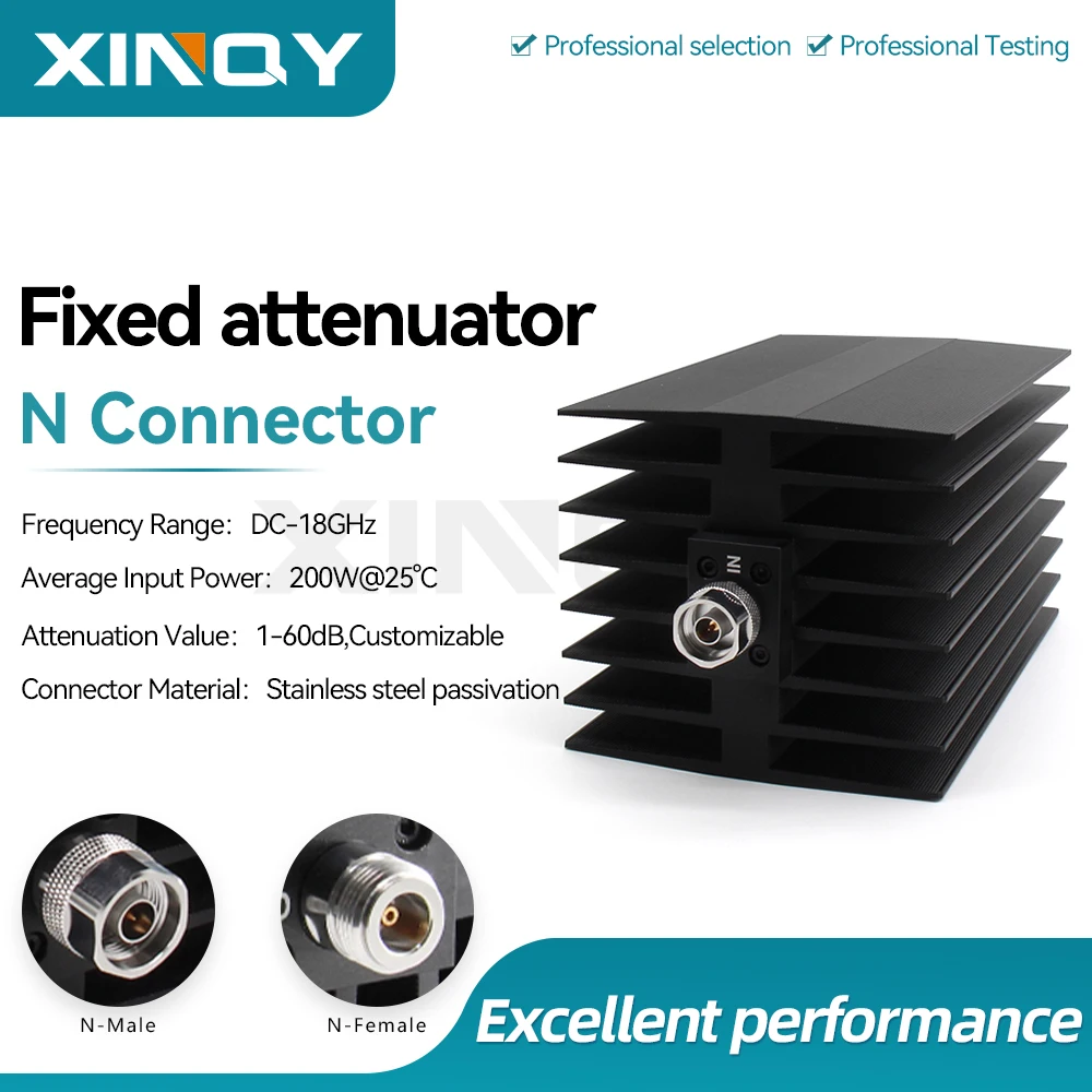 XINQY DC-18GHz 200W High Power RF Signal Attenuator N-JK High Frequency Coaxial Device