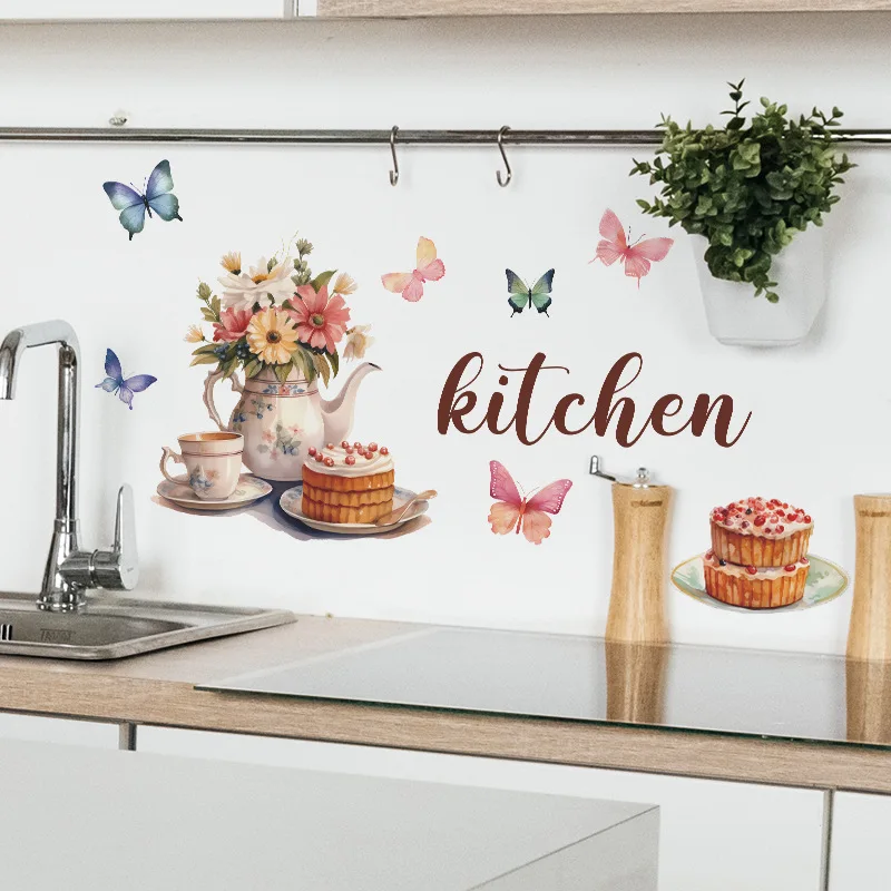 Cucina Gourmet fiore farfalla Wall Sticker vita delicata farfalla cucina adesivi murali autoadesivi