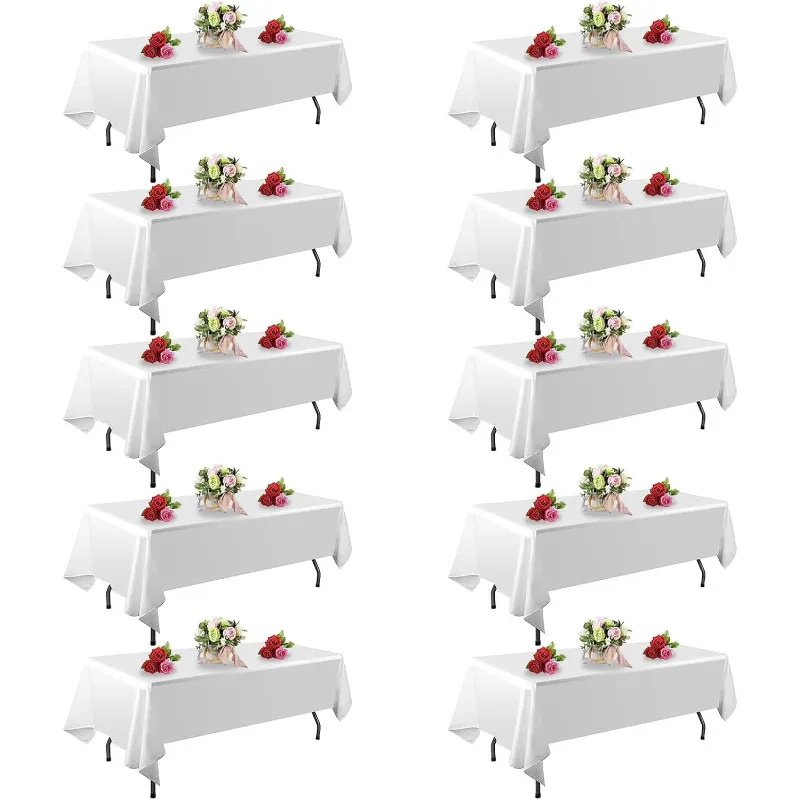 

10 Pack White Table Cloth Rectangle Table 60 x 102 Inch Tablecloths for 6 Foot Rectangle Tables. Stain and Winkle Resistant