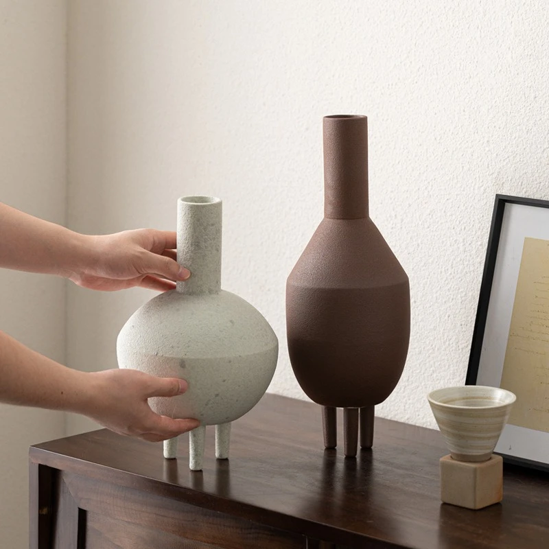Ceramic Vase Geometric Three-legged Flower Pot Coarse Earthenware Flowerpot Flower Vases Terrarium Home Decoration