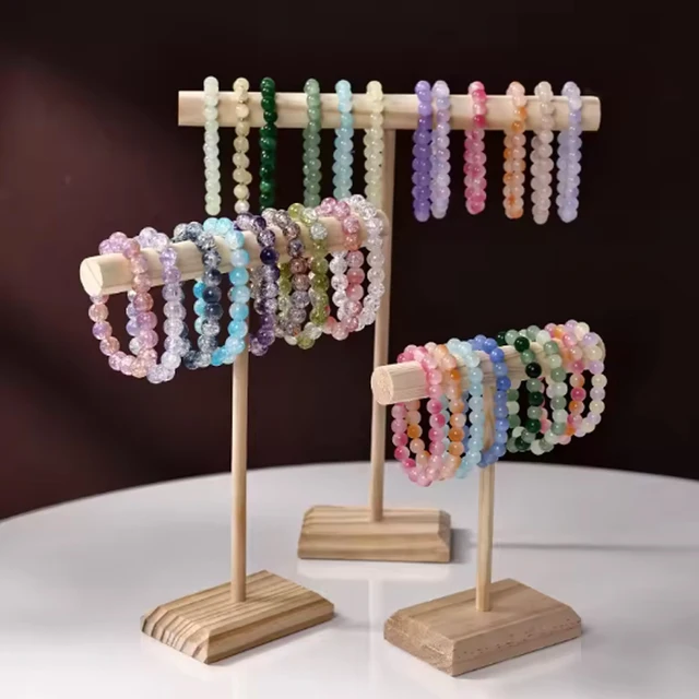 Solid Wood Jewelry Props Display Stand Bracelet Necklace Hair Band Jewelry Storage Display Rack With Wooden Base Supply 3