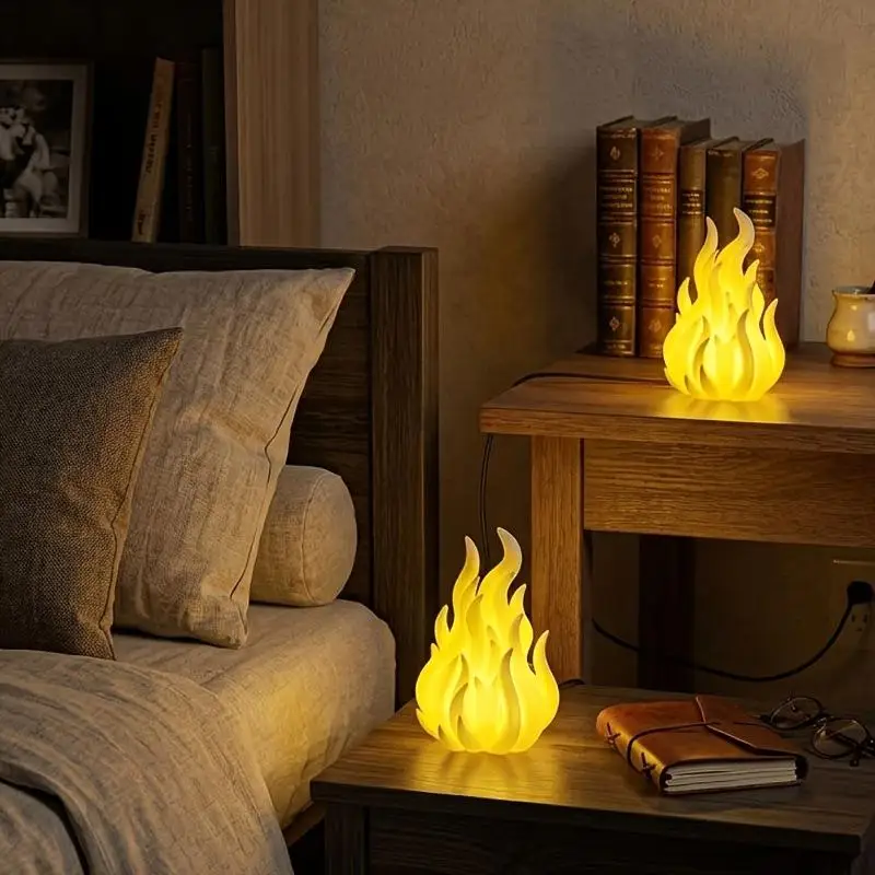 3D Printed White Flame Figurine Small Night Light For Home Easter Birthday Christmas Party Decor Supplies