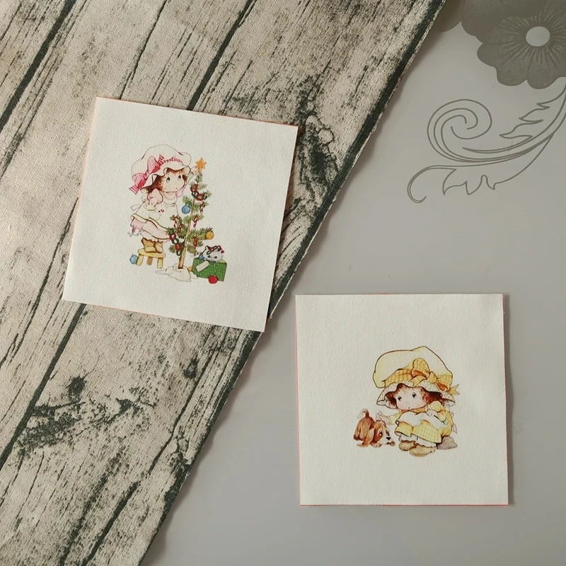 15*15cm Cute Rural Girls Printed Painting Hand Dyed Cotton Fabric For Sewing DIY Patchwork Hand Embroidery Quilt Bag Tecido