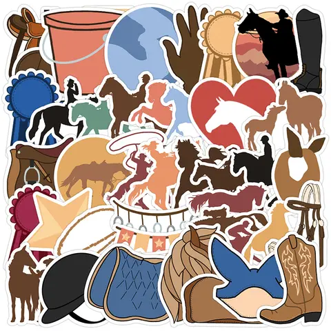 50PCS Equestrian Sports Graffiti Stickers DIY Decorative Water Bottle Notebook Horse Racing Western Cowboy Decals Kids Toys Gift