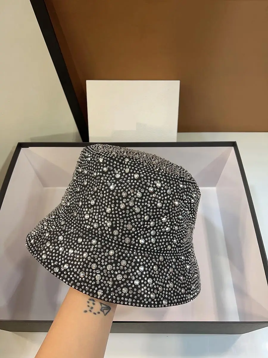 

Женская роскошная шляпа-ведро с блестящими стразами в рыбацком стиле Hatlady, праздничная шляпа-ведро с бриллиантами