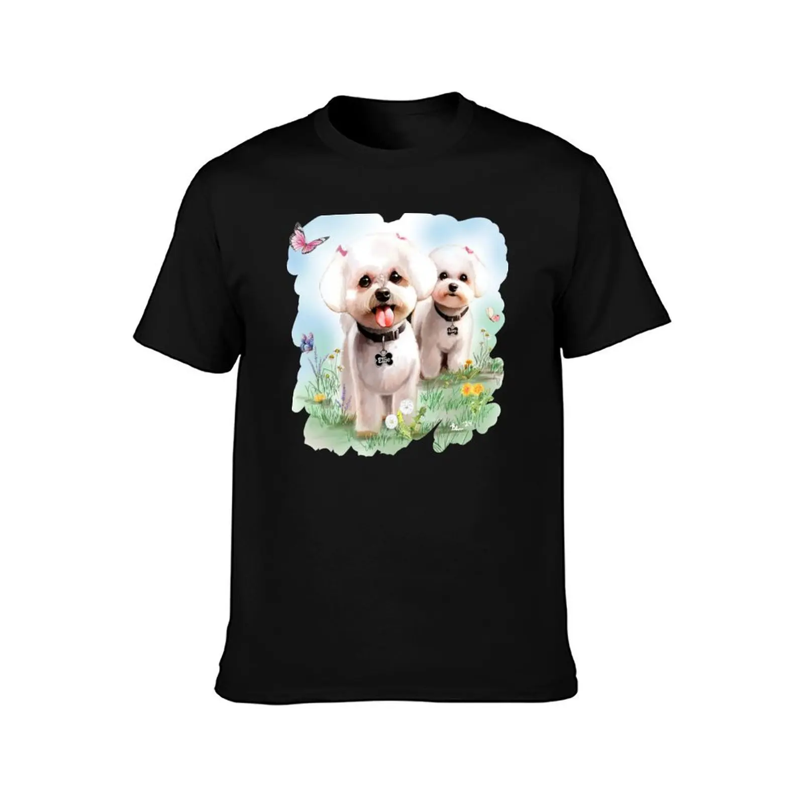 Ellie and Lucy - Bichon Frese T-Shirt customs design your own Short sleeve tee kawaii clothes new edition Men's clothing