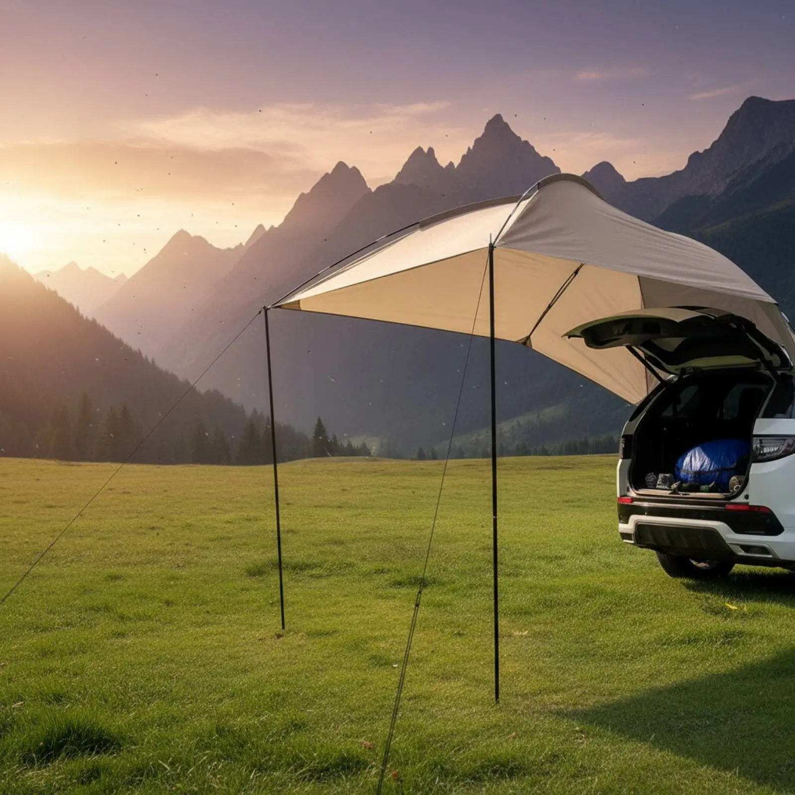 

Car Rear Awning Portable Vehicle Rear Awning Trunk Sunshade Cover Rainproof SUV Tailgate Tent Multi-Person for Travelers, Beach
