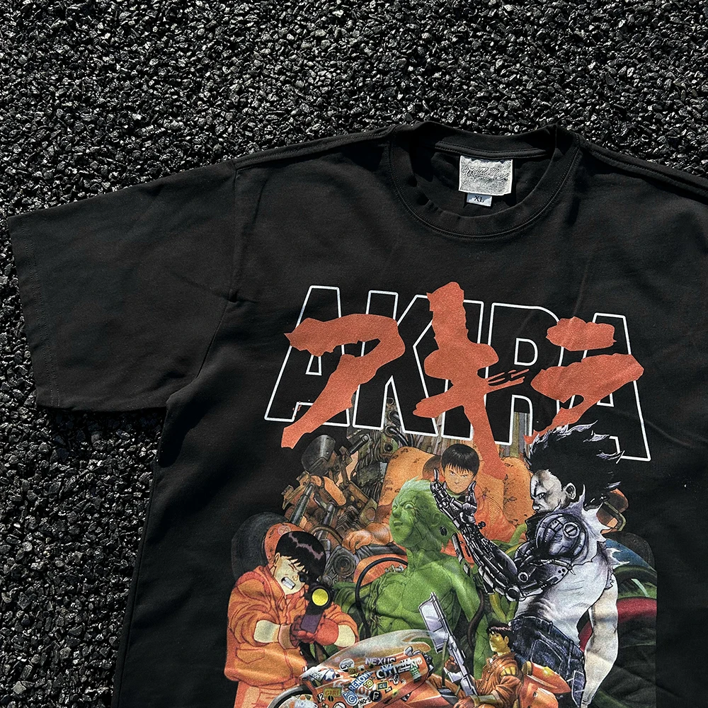 Heavyweight 260G Akira T-Shirt Short Sleeve Couple Matching Tshirts Casual Loose Fit round Neck Shoulder Pad Youth Fashion