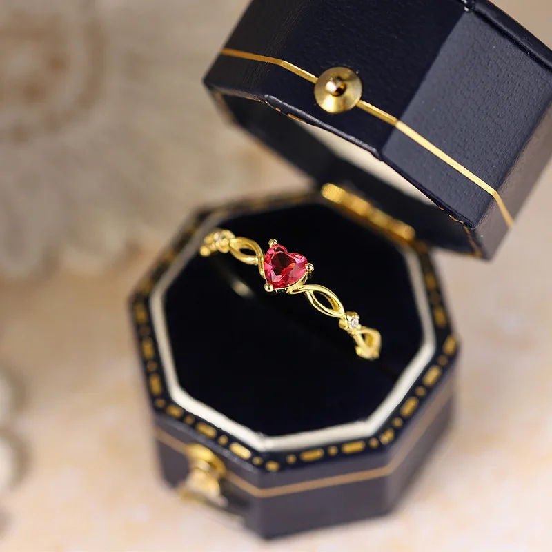 S925 Sterling Silver Heart Red Ring Korean Style Unique Minimalist Design Fashion Women’s Daily Wear Jewelry