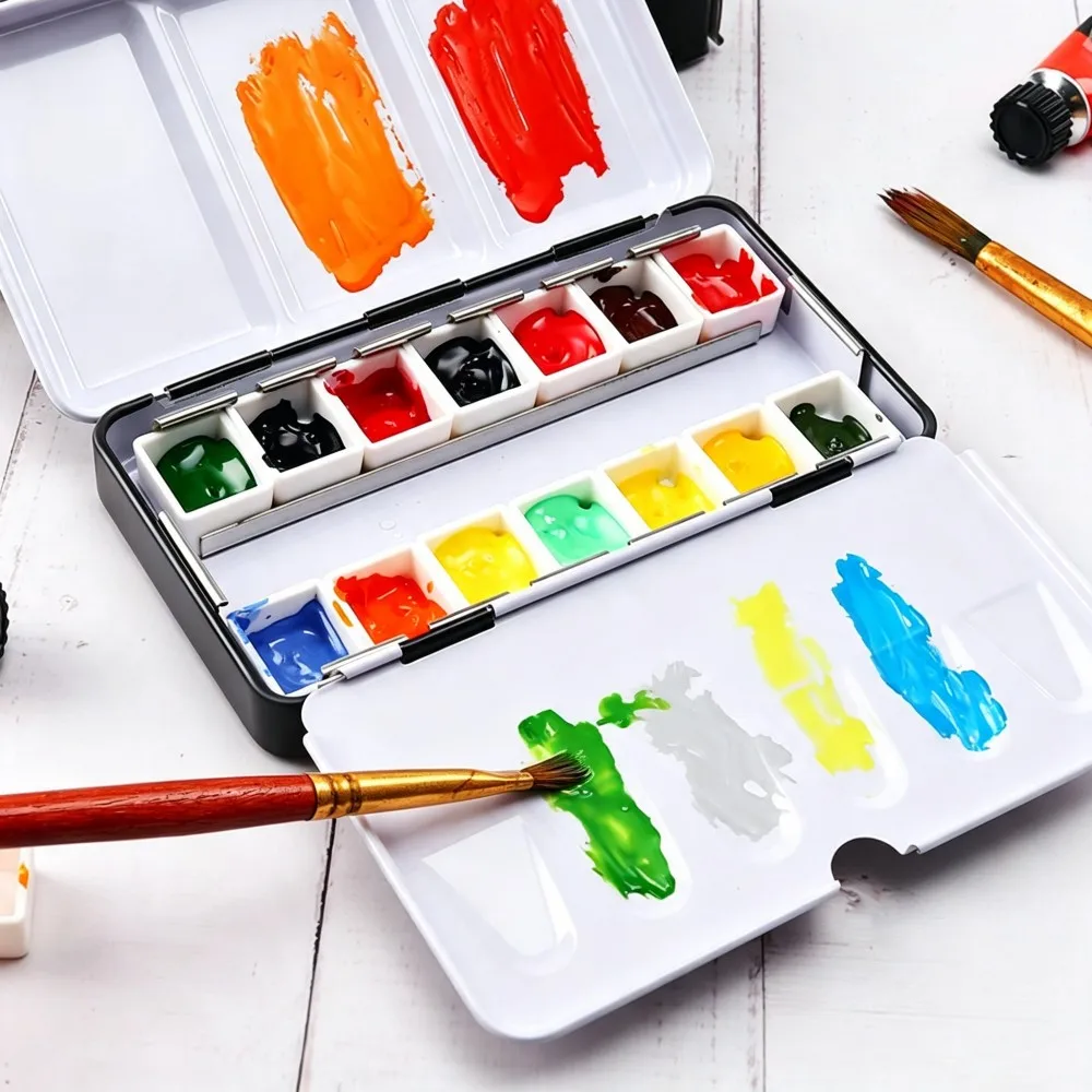 Travel Foldable Art Watercolor Metal Tin Palette Box Empty Half Pans Paint Storage Case for Student & Artist