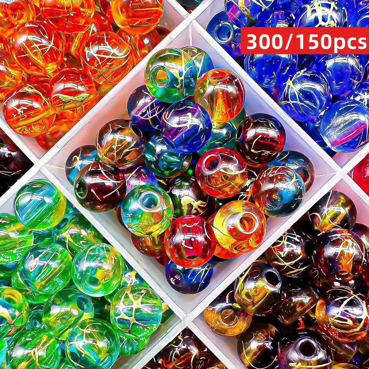300/150pcs 8mm Bicolour Stripe Round Colorful Acrylic Beads For Jewelry Making DIY Couple Bracelets Necklace Unique Phone Chain