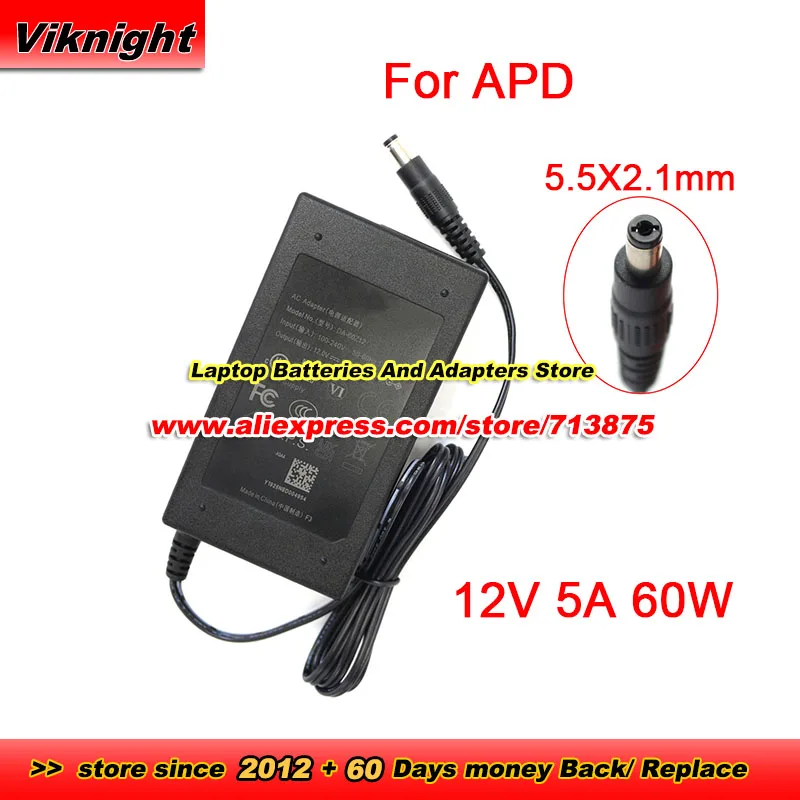 Genuine DA-60Z12 DA-60Y12 Y1926NBD For APD Power Adapter 12V 5A 60W Power Supply With 5.5X2.1mm Tip