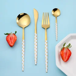 Western Cutlery Set Stainless Steel Knife Spoon Fork Cutlery Set Creative Polka Dot Design Steak Spoon Set Home Cutlery Set