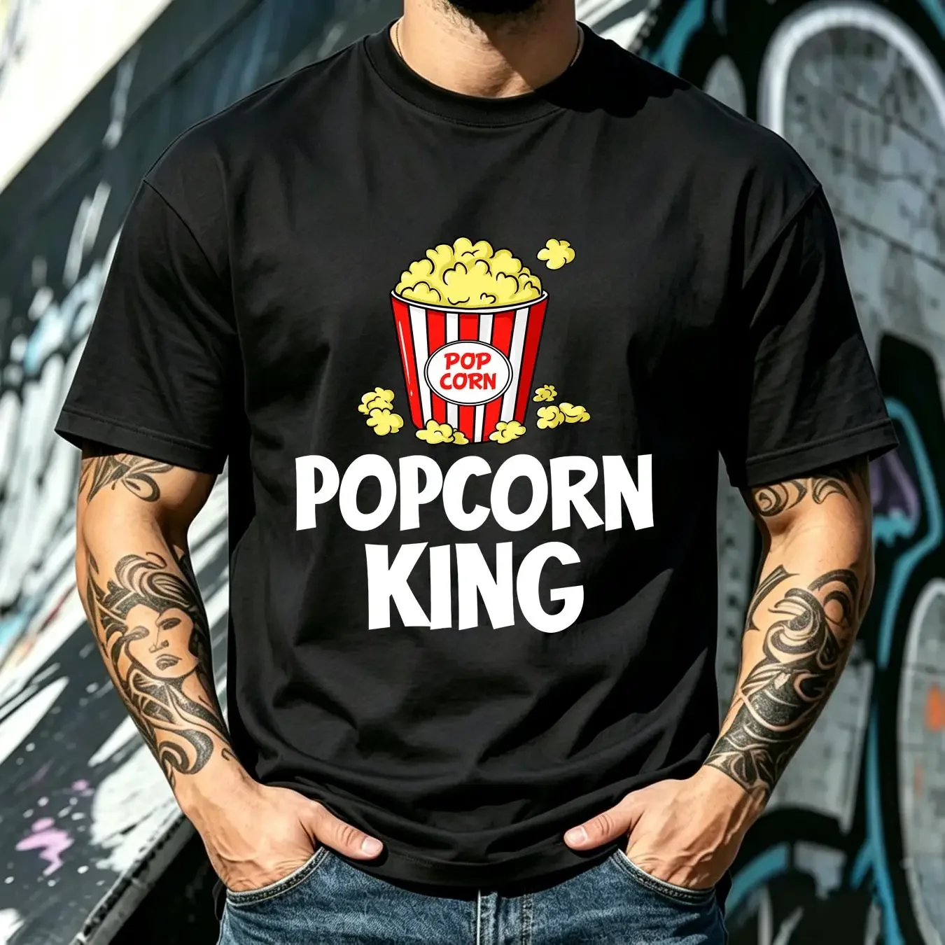 washed T Shirt Popcorn King Machine Movie Snack Maker Men vintage Washed Casual Stretched Comfortable Unisex Versatile Slightly