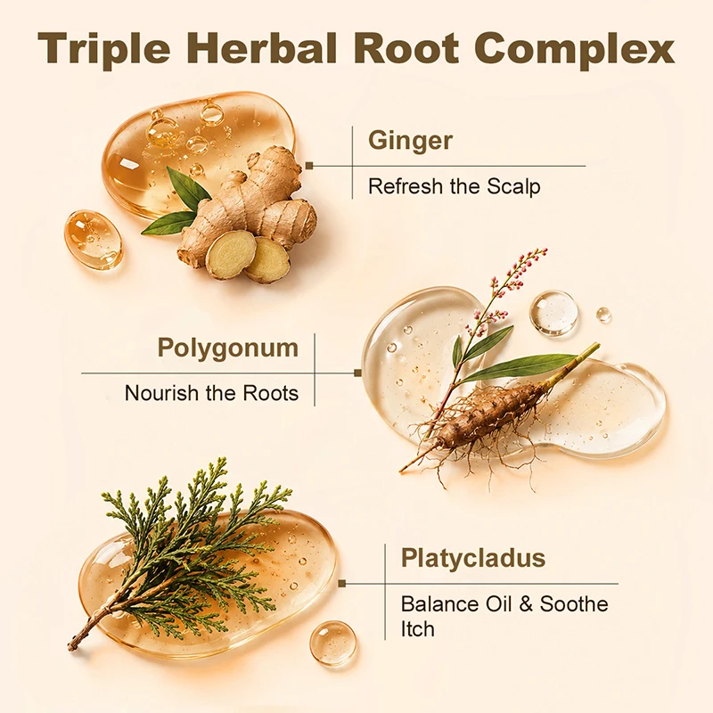 PURC 2PCS Ginger Herbal Shampoo Scalp Care for Men and Women, Anti-Hair Loss & Strong Roots, Polygonum Platycladus Formula