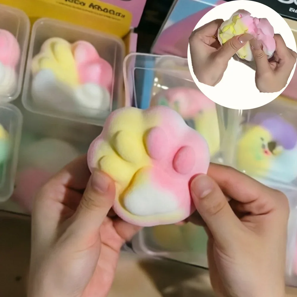 Crunchy Skin Dreamy Macaron Color Cat Paw Sweat Crispy Doughnut Squishy Fidget Toy Stress Relief Ball ASMR Toy for Adults Gift