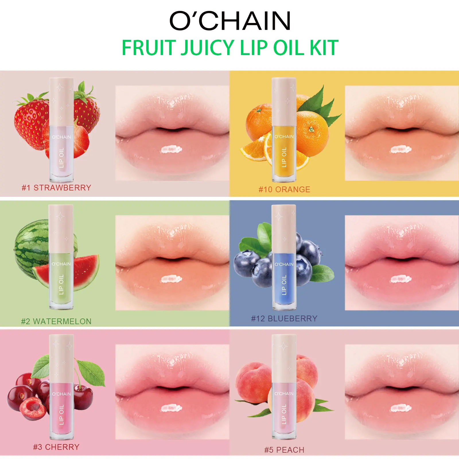 Lip Oil Set  Fruit Flavored Moisturizing and Moisturizing Lips Reducing Lip Lines Water Light Transparent Lip Honey Skincare