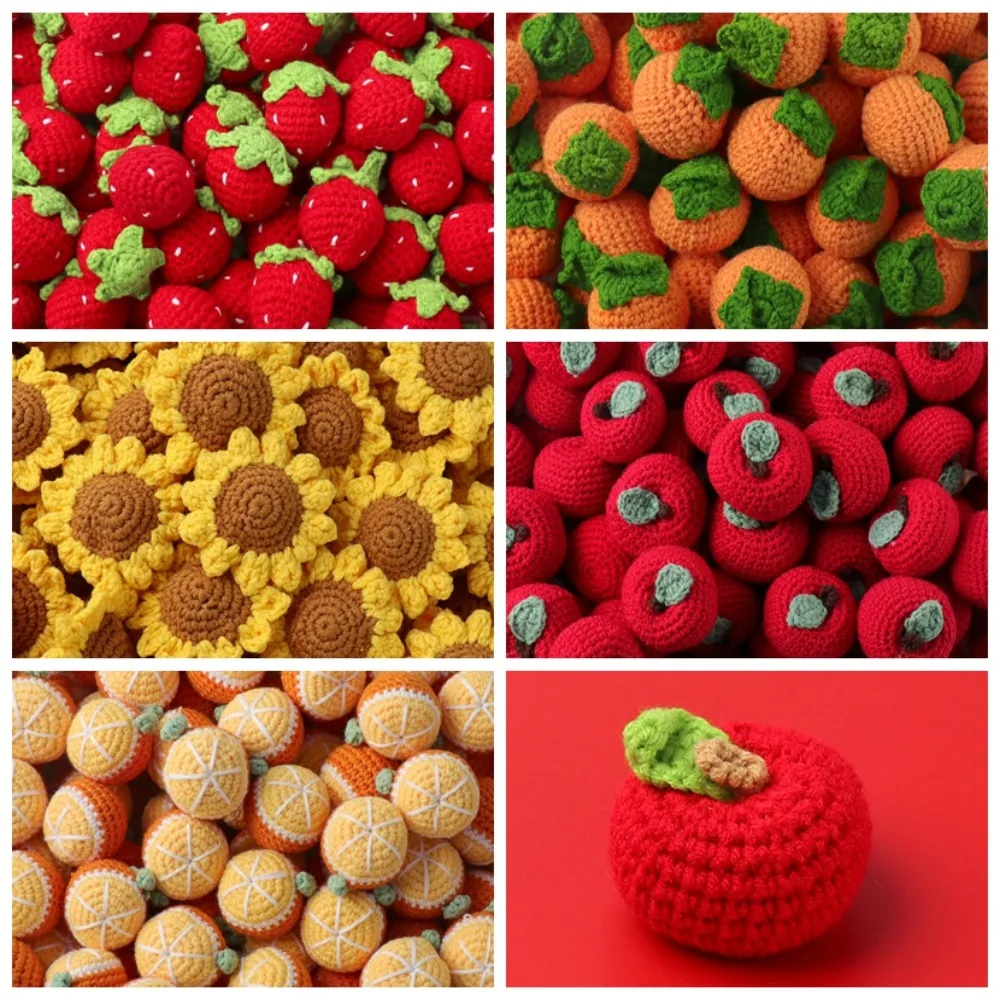 Cartoon Wool Cute Fruit Orange Sunflower Knitted Strawberry Fruits Wool Crochet Knitting Supplies Hand Knitted Strawberry