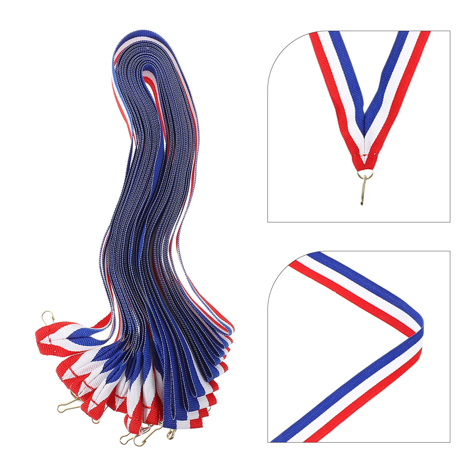 

30pcs Medal Ribbons Red White Hook Sports Meeting Award Straps Adjustable Length Lanyards Snap Clips Neck