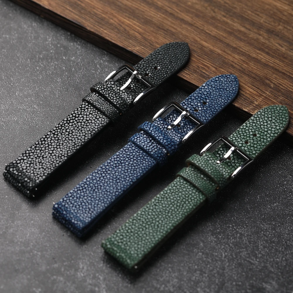 Handmade Pearl Fish Leather Bracelet 18MM 19MM 20MM 21MM 22MM Black Blue Green Watchband Quick Release Watch Strap