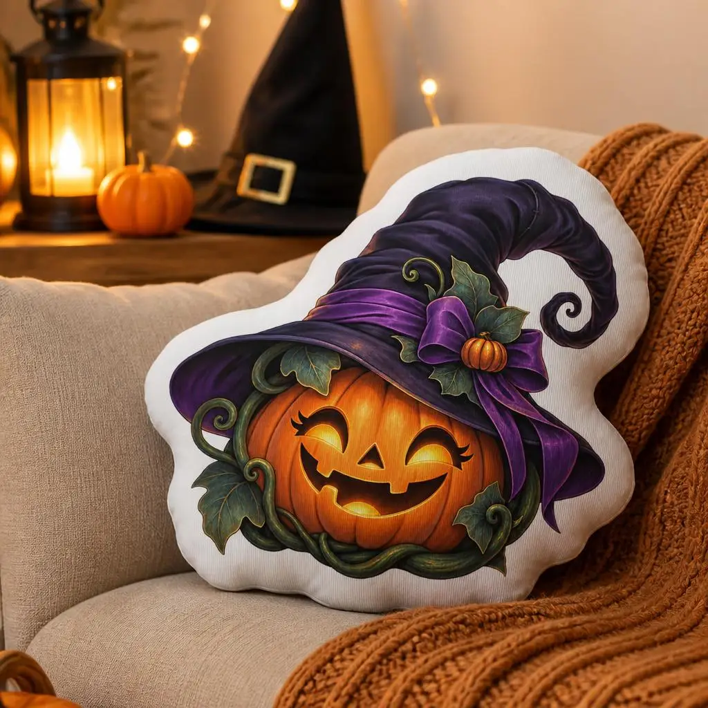 Halloween Witch Pumpkin Shaped Pillow Jack O Lantern Cushion Spooky Throw Pillow Stuffed Couch Home Decor Halloween Gift