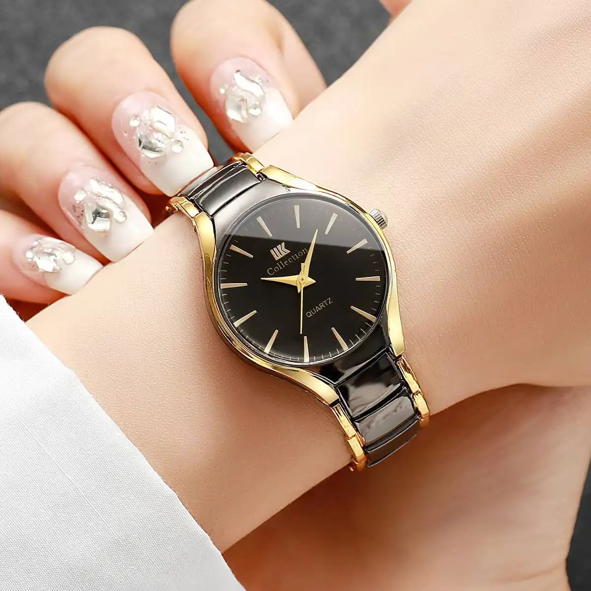 Luxus Edelstahl Band Frauen Quarzuhr Mode Damen Armbanduhren Uhr Reloj Mujer (Ohne Box)