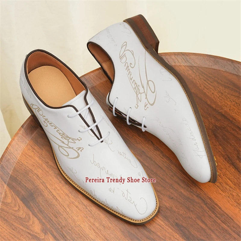 

White Genuine Leather Wedding Groom Men's Shoes British Style Carved Design Genuine Leather Handmade Business Dress Oxford Shoes
