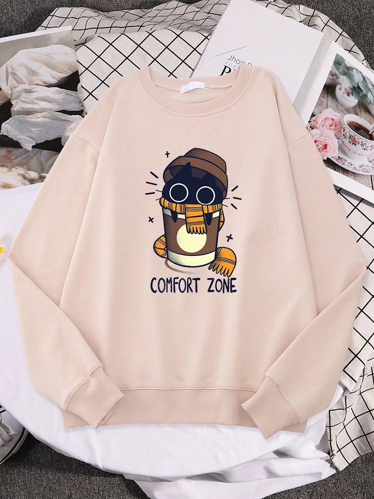 Ladies Sweatshirts Milk Tea Is A Comfort Zone For Black Cats Print Top Female Fashion Pullover Autumn Kawaii Animal Womans Hoody