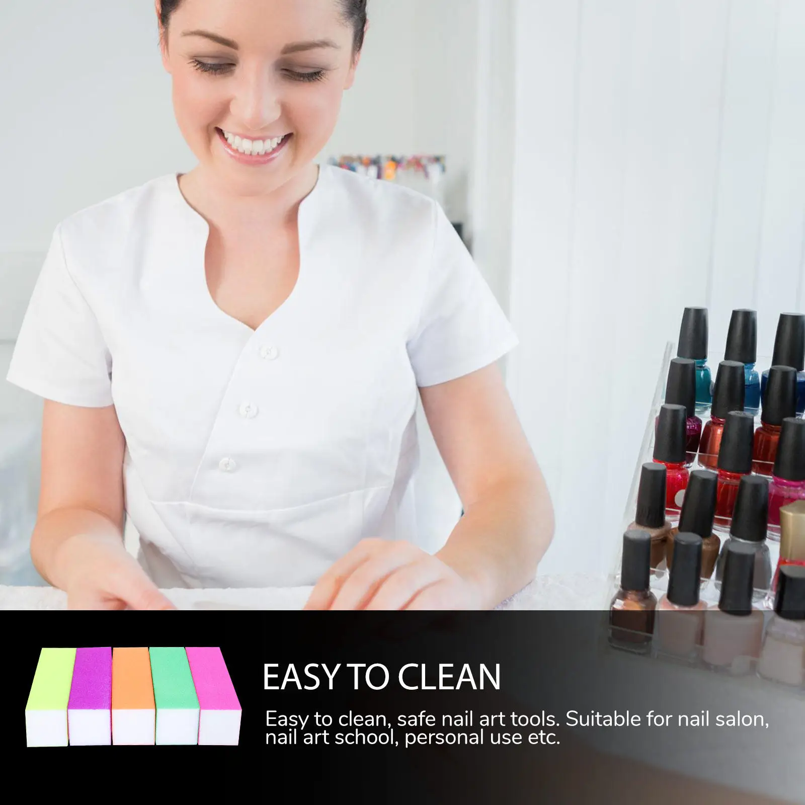 

10Pcs High Quality Nail Polishing Block Manicure File Kit Strong Wear Resistant Surface Comfort Grip Handle for Salon School