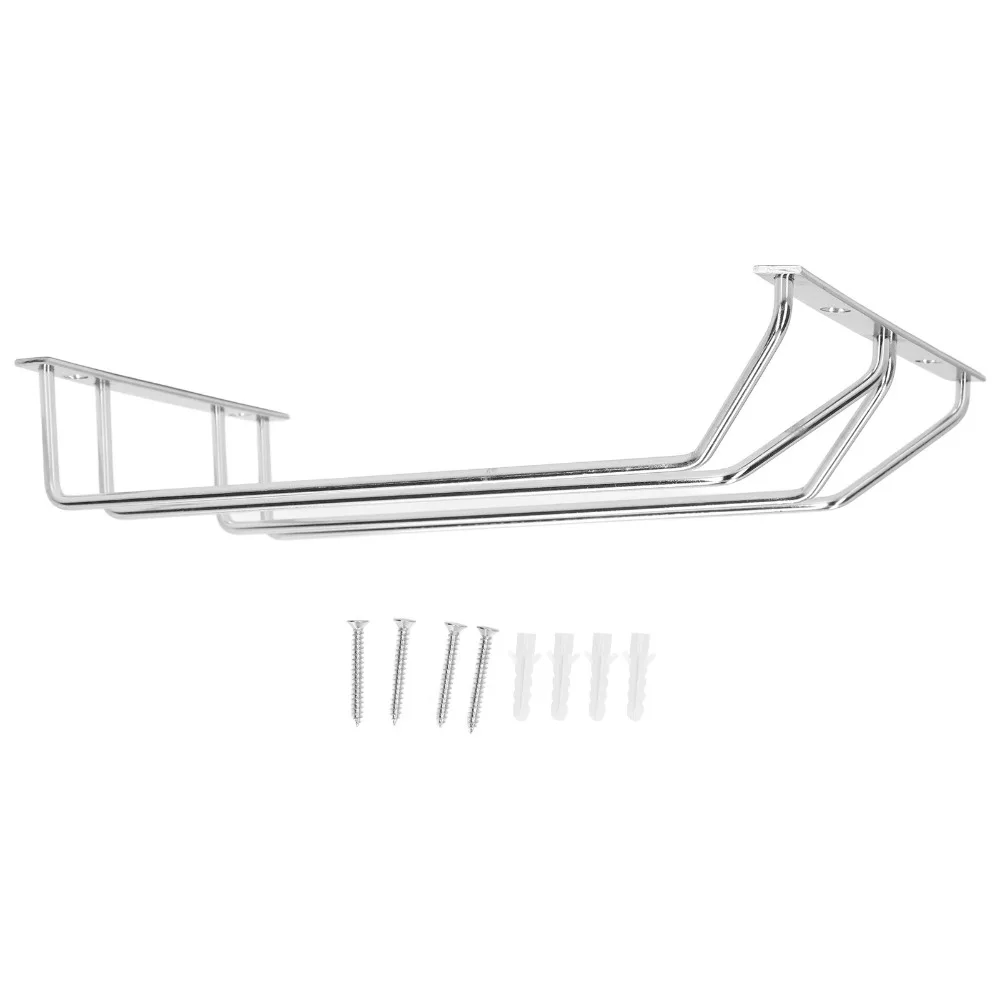 Stainless Steel Wine Glass Rack Double Row Hanging Design Wine Glass Holder Under Shelf Mount Under Cabinet Stemware Rack Bar